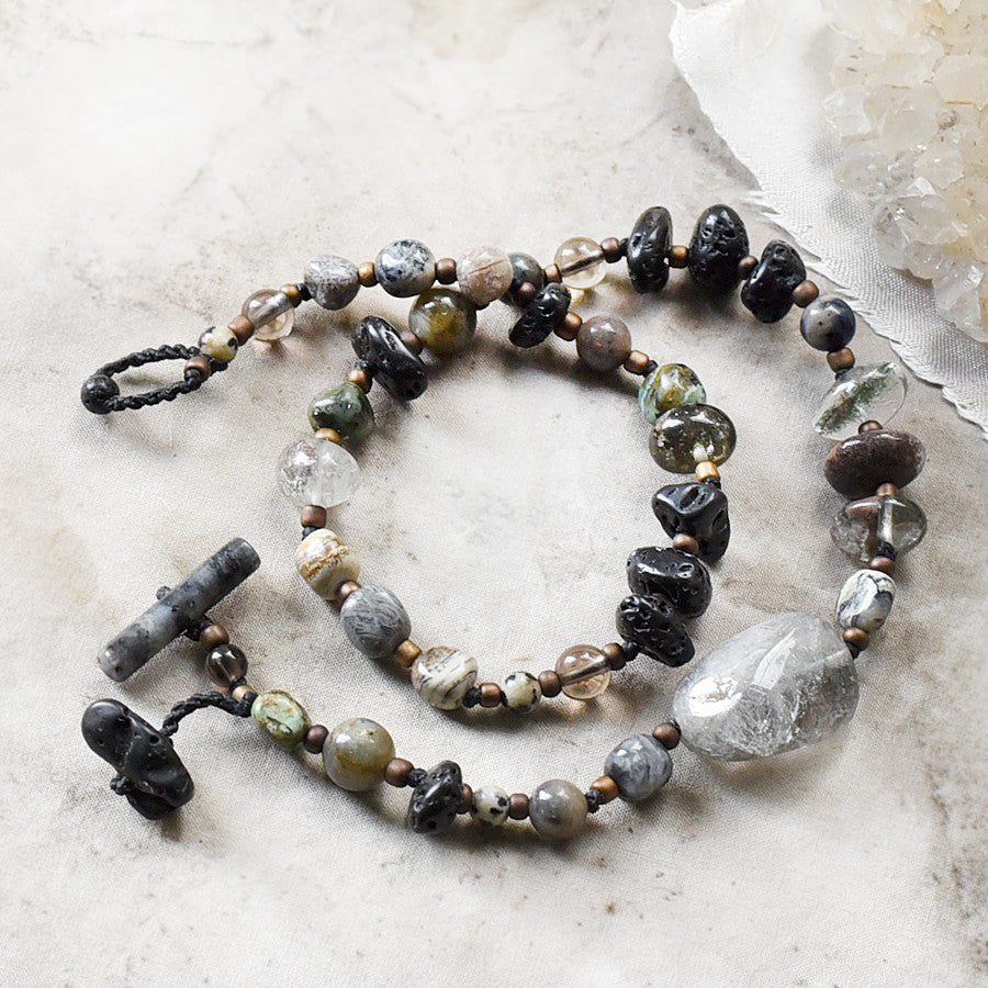 Crystal healing wrap bracelet in dark neutral tones ~ for 6.5