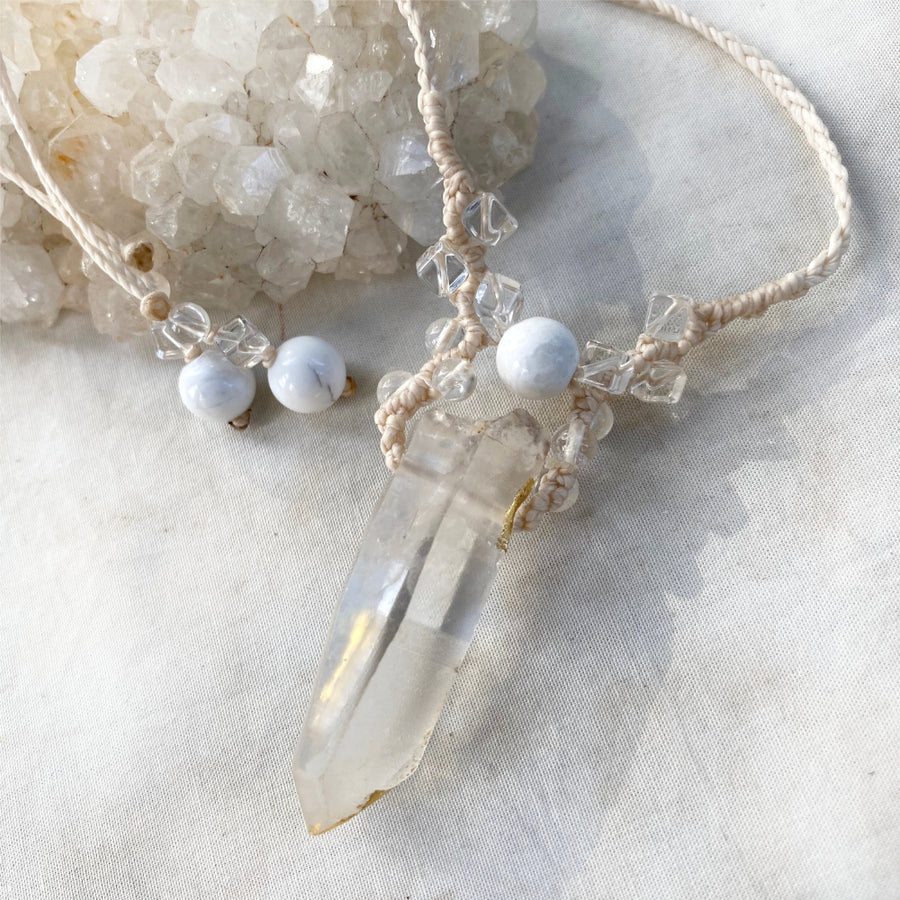 'Crystal kintsugi' healing amulet with Lemurian Seed Quartz point