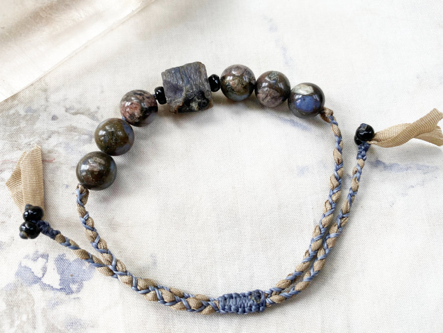 Crystal healing bracelet with Llanite, Sapphire & Black Tourmaline ~ adjustable for all wrist sizes