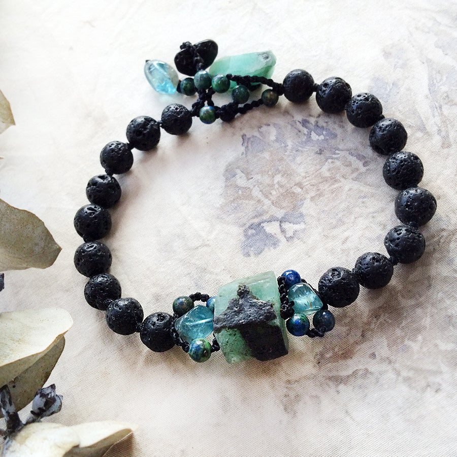 Lava Stone mala bracelet with Emerald, Apatite & Azurite Malachite