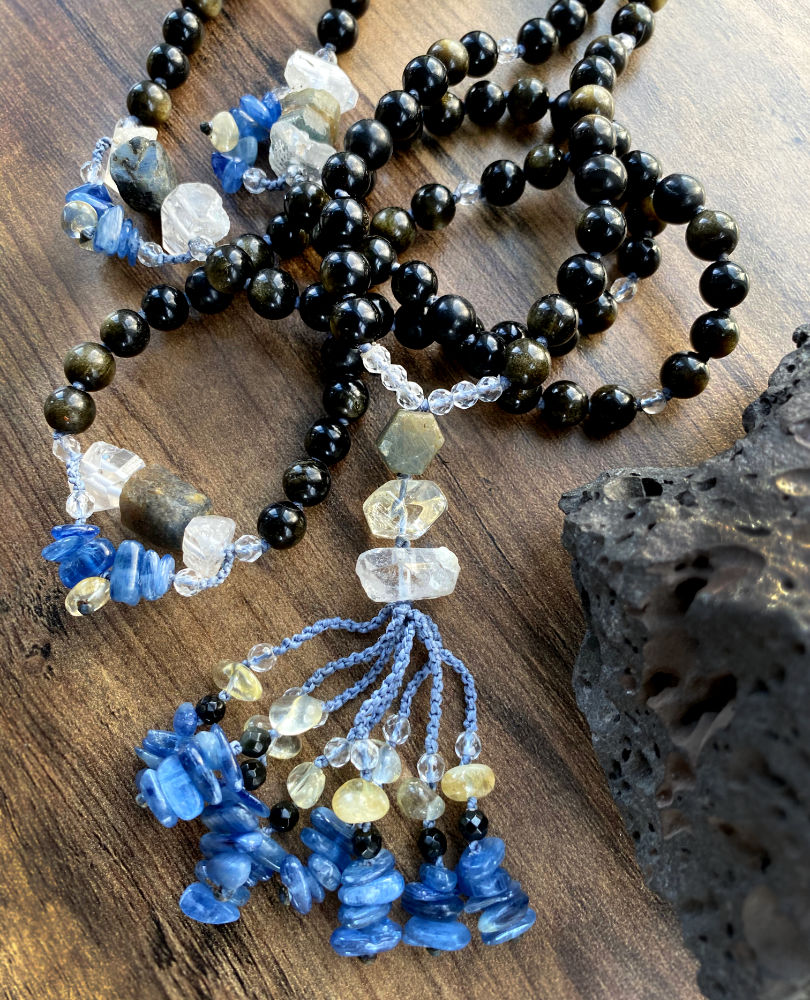 Full 108-bead meditation mala with Golden Sheen Obsidian counter beads