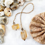 Pendulum with Topaz, Golden Healer Quartz & Smokey Quartz in cork pouch