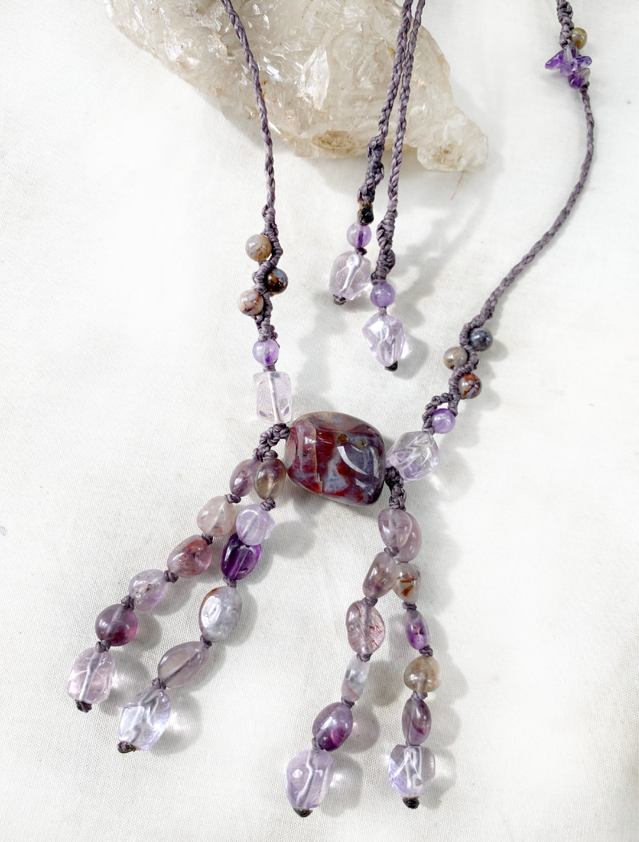 Crystal healing amulet with Pietersite & Amethyst