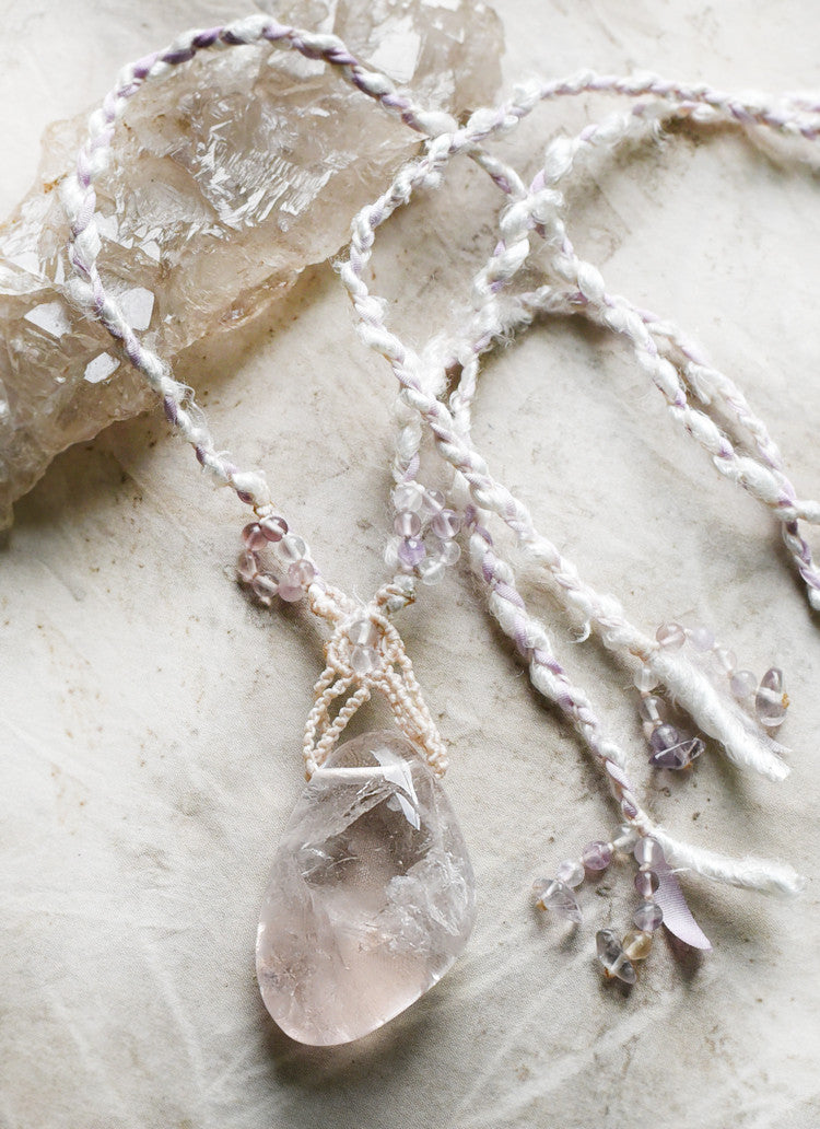'Heart Harmony' ~ Fluorite crystal amulet in silk braid