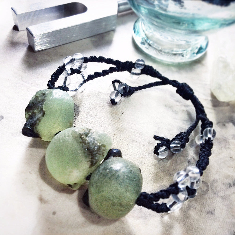 Crystal healing bracelet with Epidote in Prehnite & clear Quartz ~ all wrist sizes (adjustable)