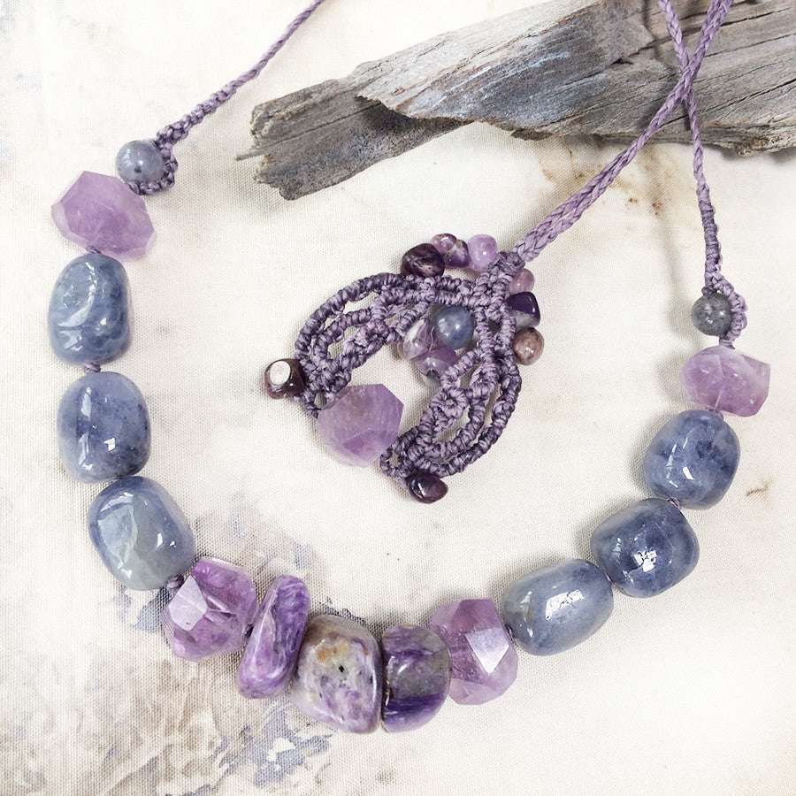Energy flow necklace with Charoite, Iolite & Amethyst