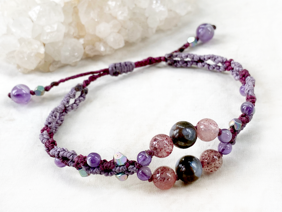 Crystal healing bracelet in purple tones ~ adjustable for wrist sizes 7