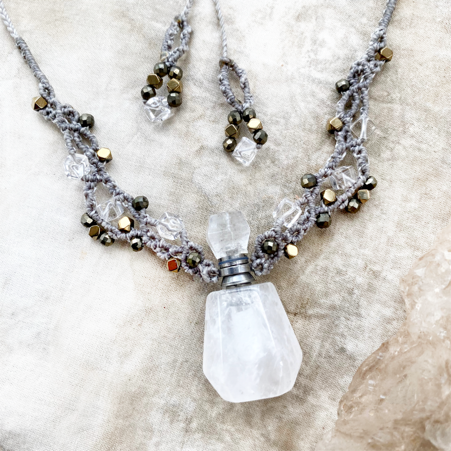 Quartz crystal scent bottle necklace