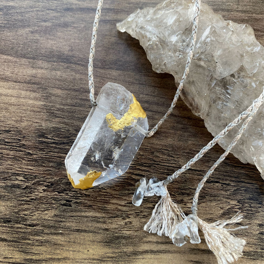 'Crystal kintsugi' healing amulet with Quartz point