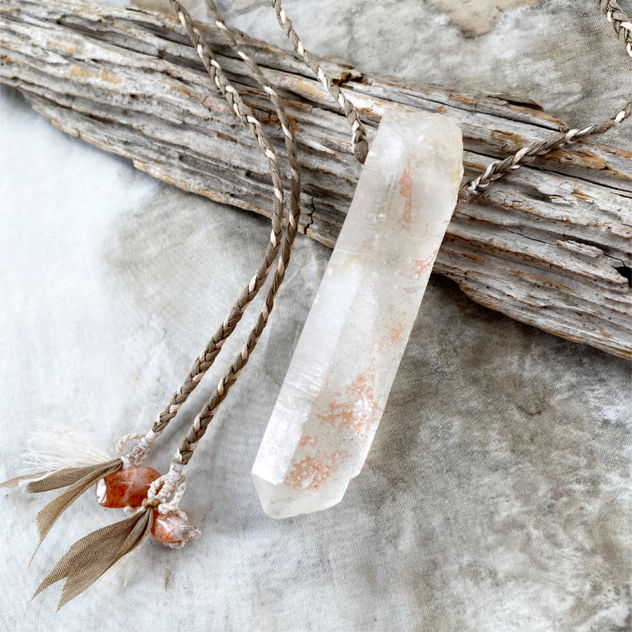 Fused twin point Quartz crystal healing amulet