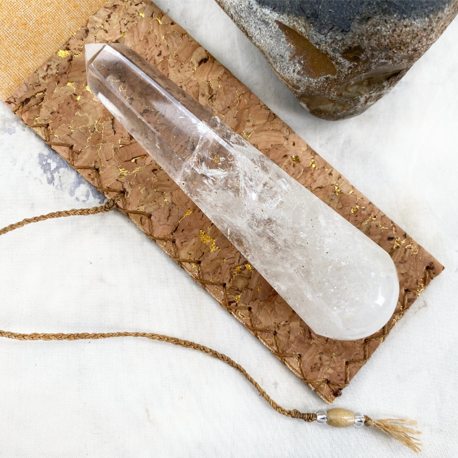 Quartz wand in cork pouch ~ gift set