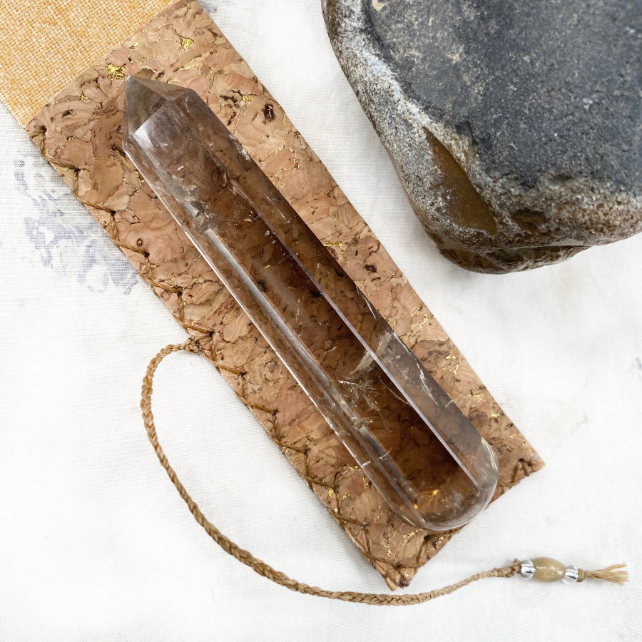 Smokey Quartz wand in cork pouch ~ gift set