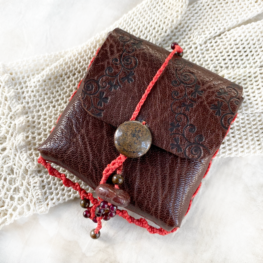 'The Red Thread of Life' ~ leather pouch for tiny treasures
