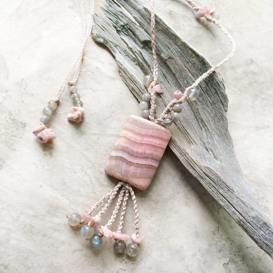 'Layers of Love' ~ Rhodochrosite crystal amulet with Labradorite