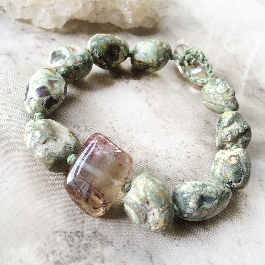 Crystal healing bracelet with Rhyolite & Citrine ~ for up to 7