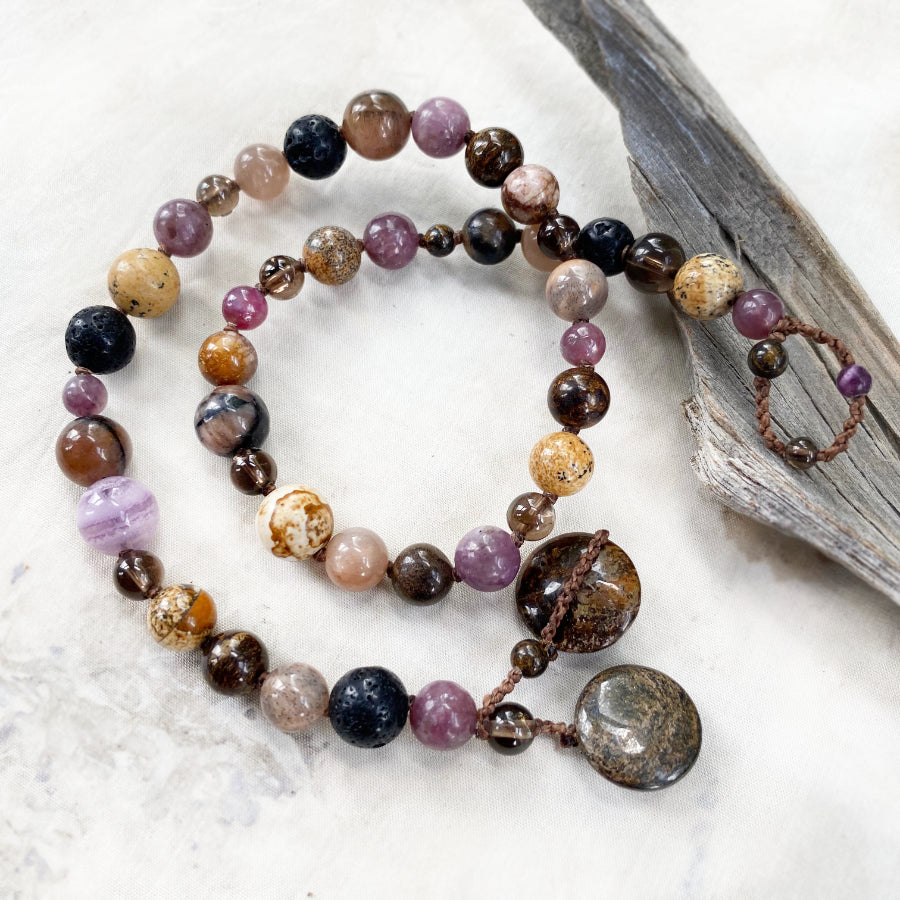 Crystal healing wrap bracelet in dark tones ~ for wrist size up to 6.75