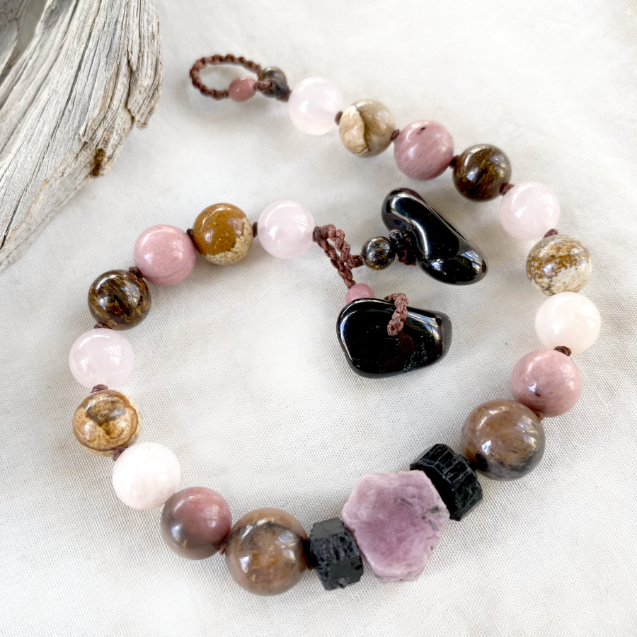 Crystal healing bracelet with raw Ruby ~ for wrist size up to 7.5