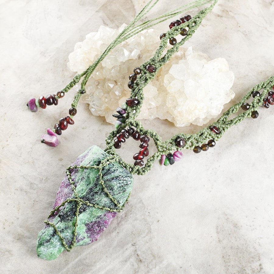 'Flowering Trail' ~ Ruby in Zoisite crystal amulet with Almandine Garnet