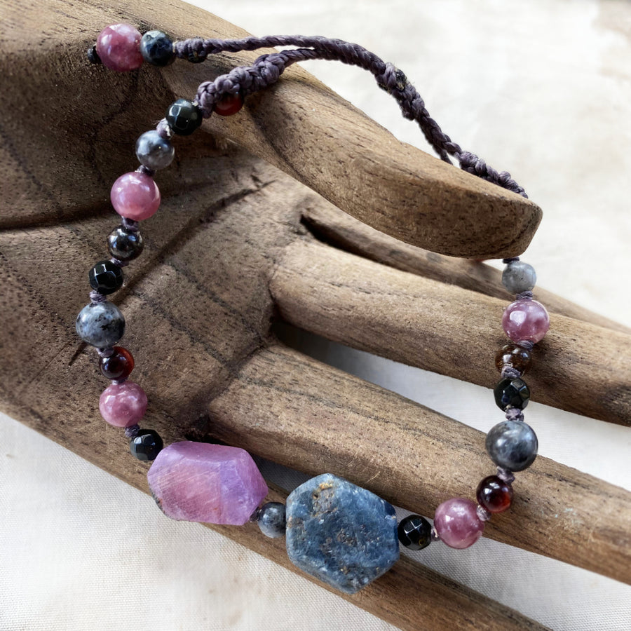 Crystal healing bracelet with Ruby & Sapphire ~ all wrist sizes (adjustable)