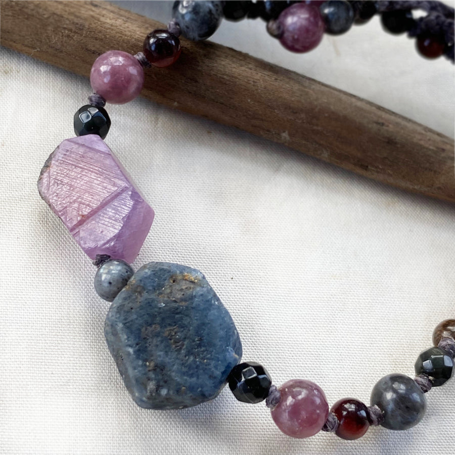 Crystal healing bracelet with Ruby & Sapphire ~ all wrist sizes (adjustable)
