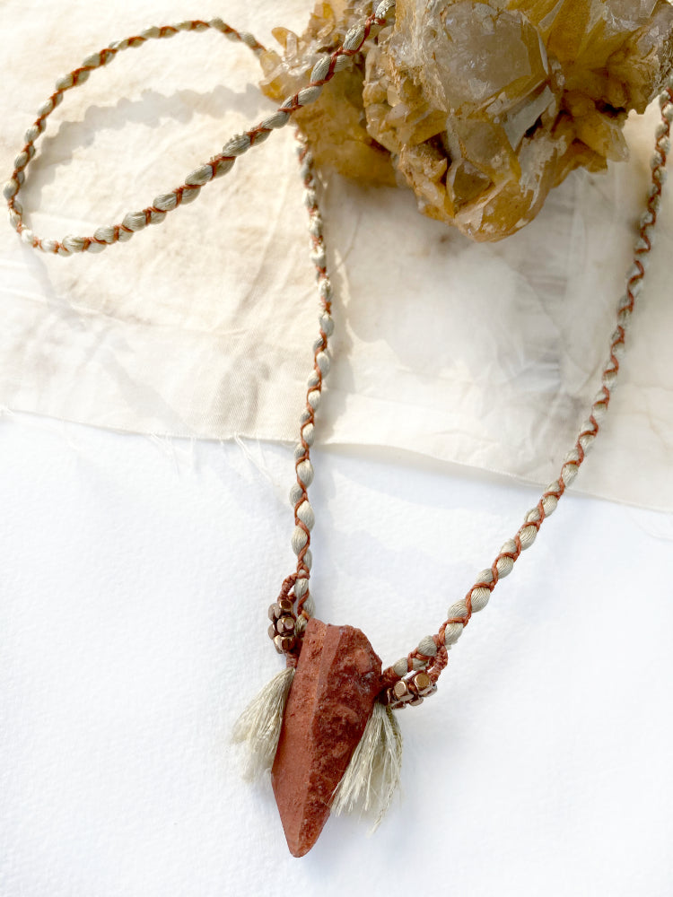 Hematoid Quartz point crystal healing amulet