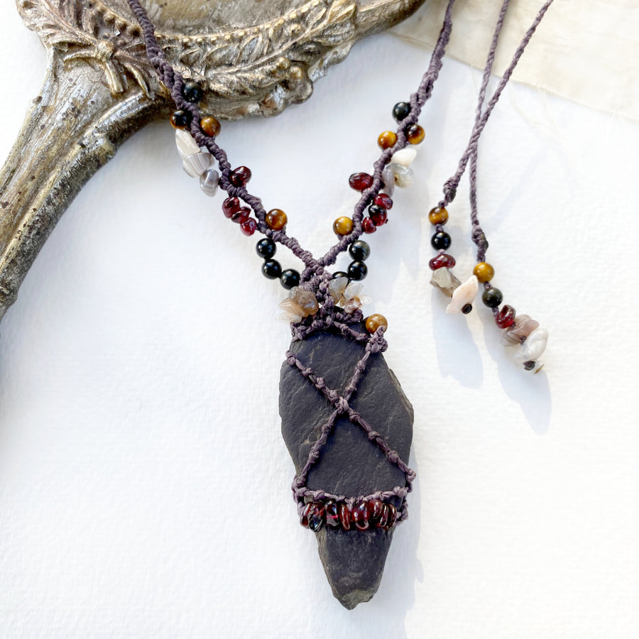 Slate stone amulet necklace