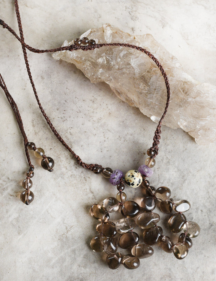 'Shielding Kindness' ~ crystal amulet with Smokey Quartz, Ruby & Dalmatian Jasper