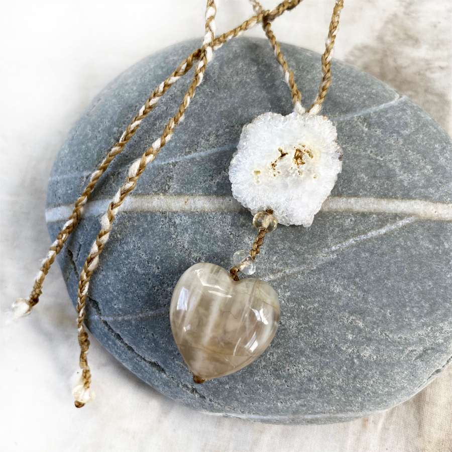 'Moon Heart' crystal healing amulet with Solar Quartz
