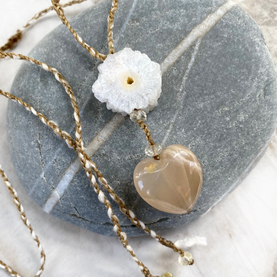 'Moon Heart' crystal healing amulet with Solar Quartz
