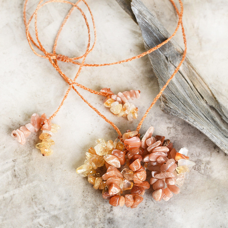 'Sun Blossom' ~ crystal healing amulet with Sunstone, Citrine, Carnelian & Red Aventurine