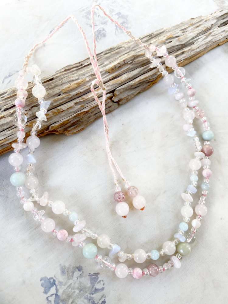Crystal healing necklace in pastel tones