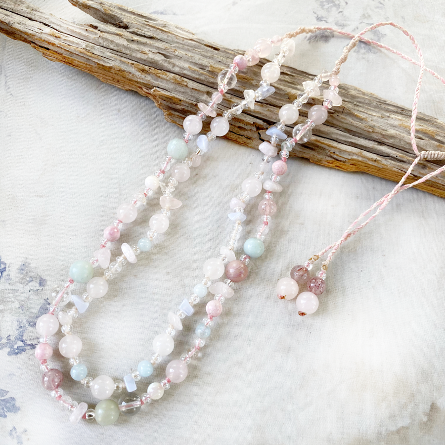 Crystal healing necklace in pastel tones