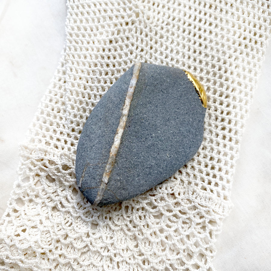 'Wishing Rock' ~ sea-tumbled Shale stone with genuine 24ct gold leaf
