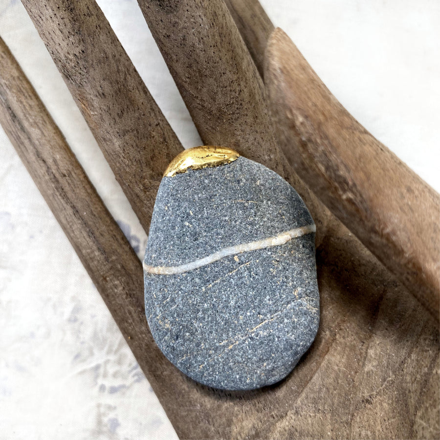 'Wishing Rock' ~ sea-tumbled Shale stone with genuine 24ct gold leaf