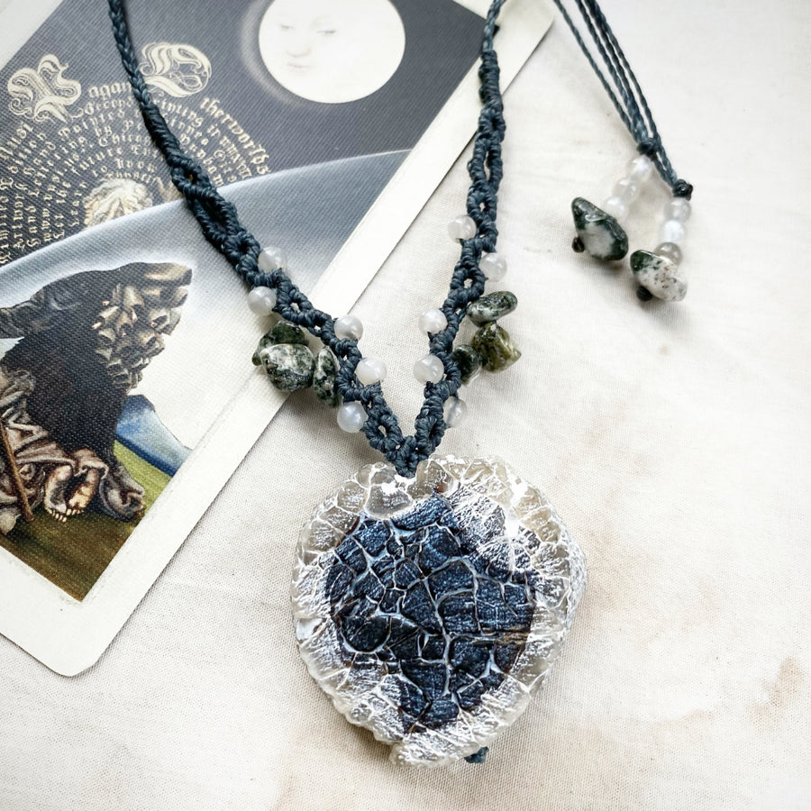 'Wisdom of the Eclipse' ~ crystal healing amulet necklace with weathered Agate