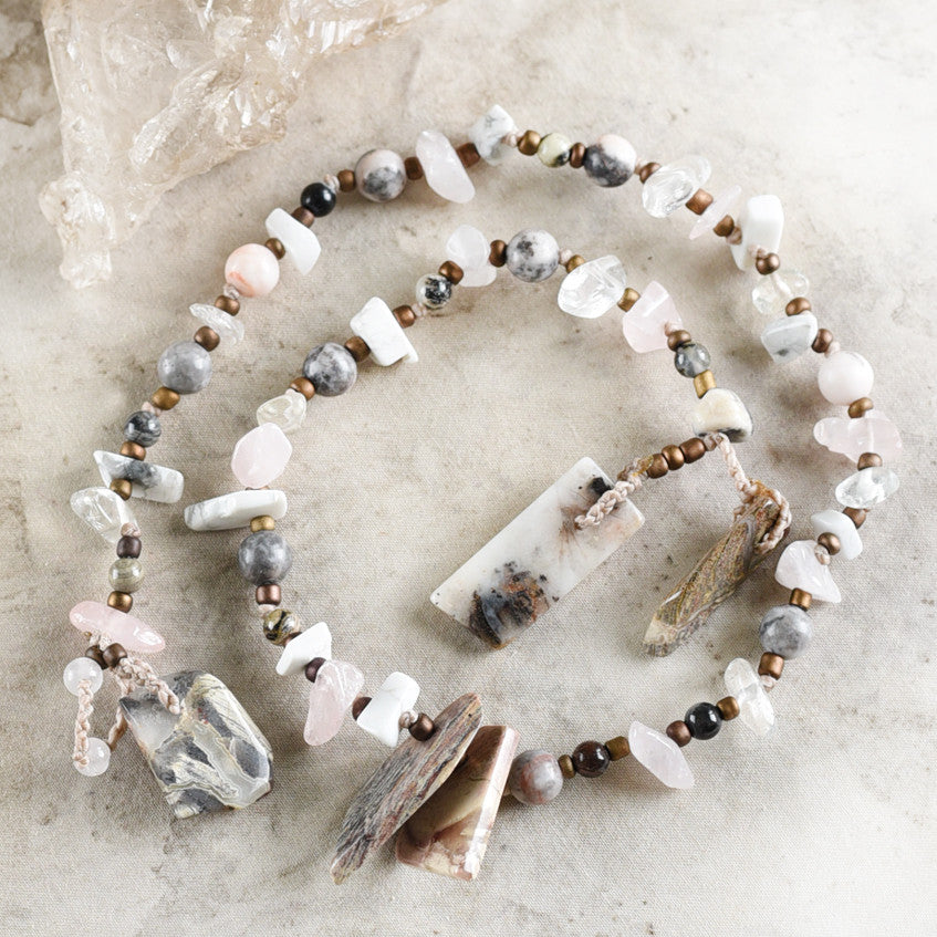 Crystal healing double wrap bracelet in light tones ~ for up to 6.5