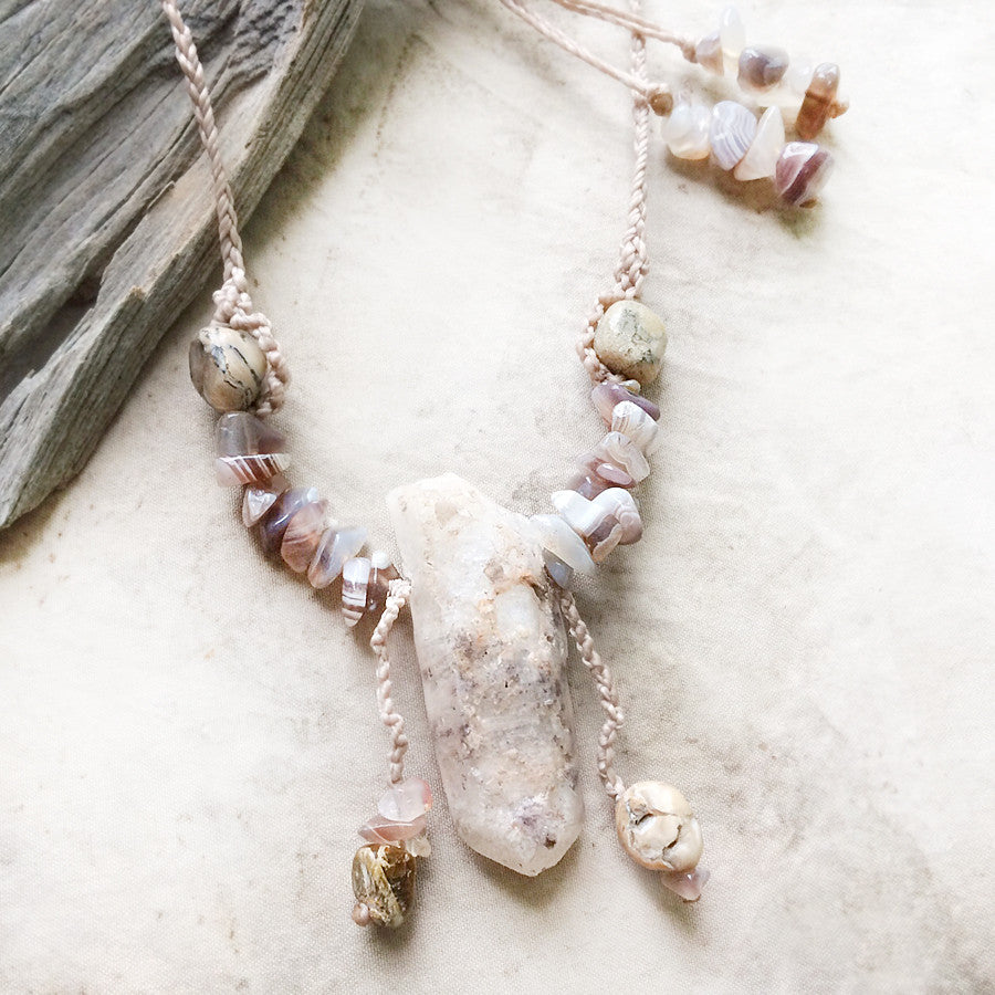 'Wise Woman' ~ crystal amulet with Witches Finger Quartz, Agate & African Opal