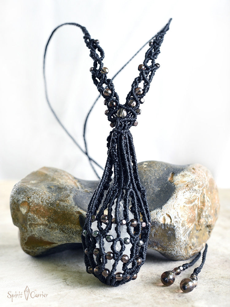 Crystal Pod necklace, black cord ~ for carrying loose crystals