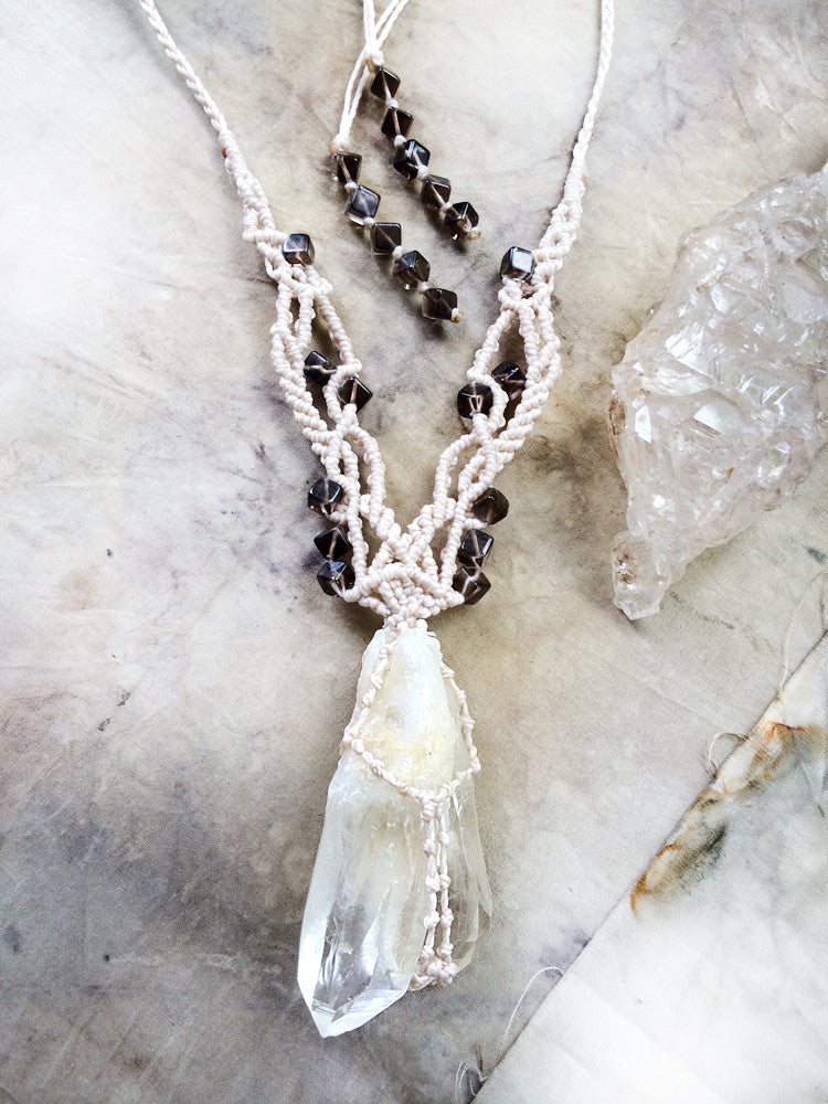 Crystal amulet with 'Golden Healer' multi-point Quartz