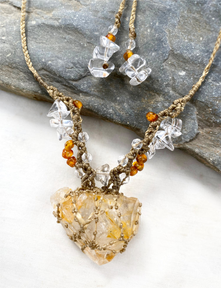 Golden Healer Herkimer Diamond crystal healing amulet