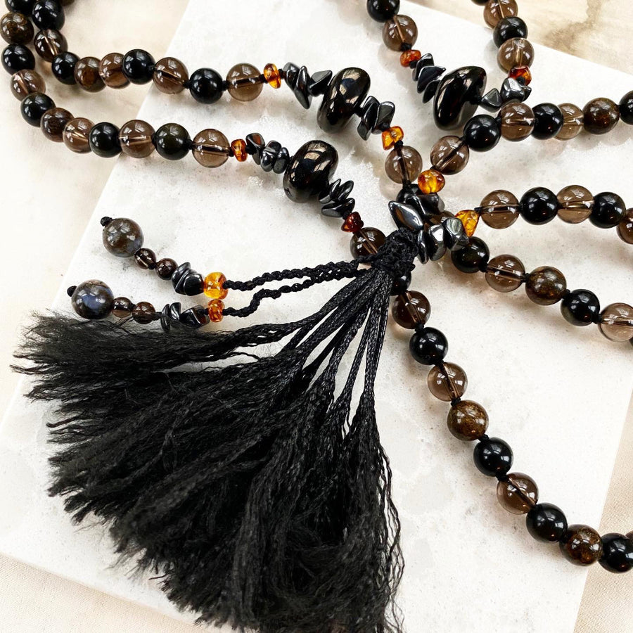 Full 108-bead meditation mala with black tassel