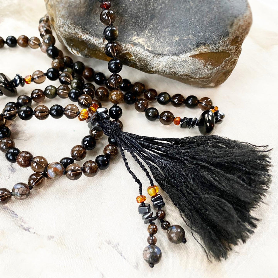 Full 108-bead meditation mala with black tassel
