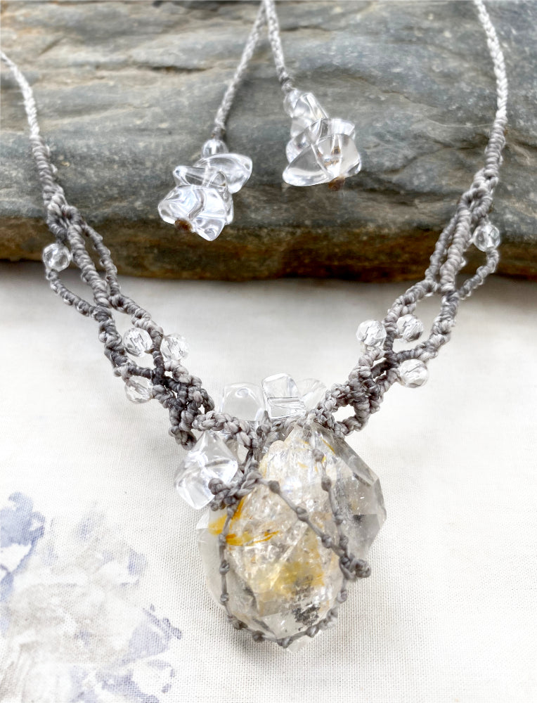 Herkimer Diamond 'Golden Healer' crystal energy amulet